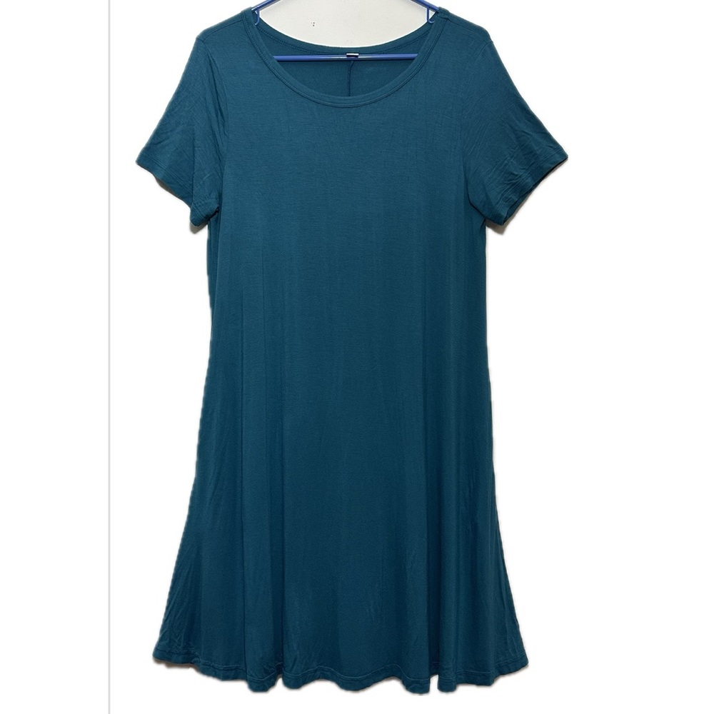 Teal Short Sleeve‎ T-Shirt Dress, Soft & Casual, Pull-Over Comfort size Large
